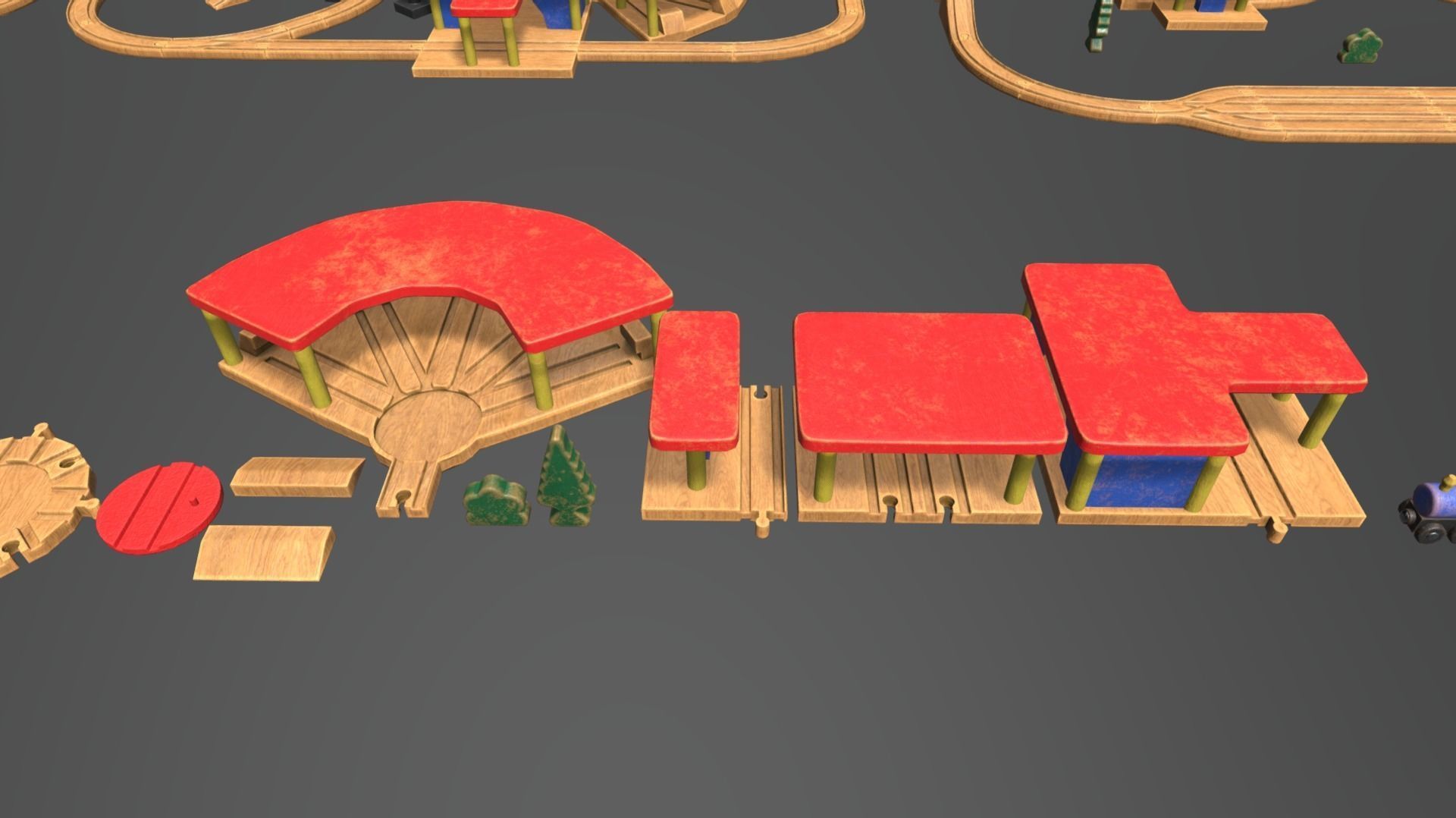 Wooden Toy Train Set Low-poly 3D model_8