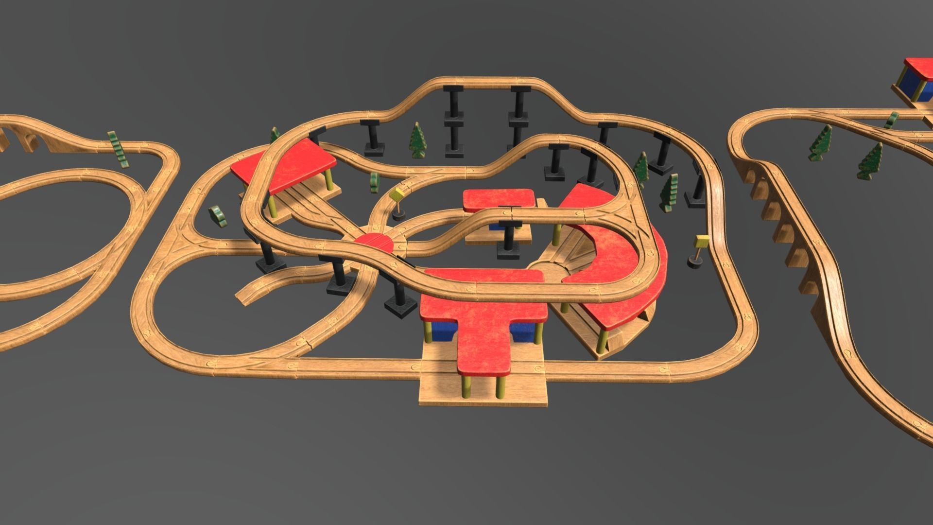 Wooden Toy Train Set Low-poly 3D model_14
