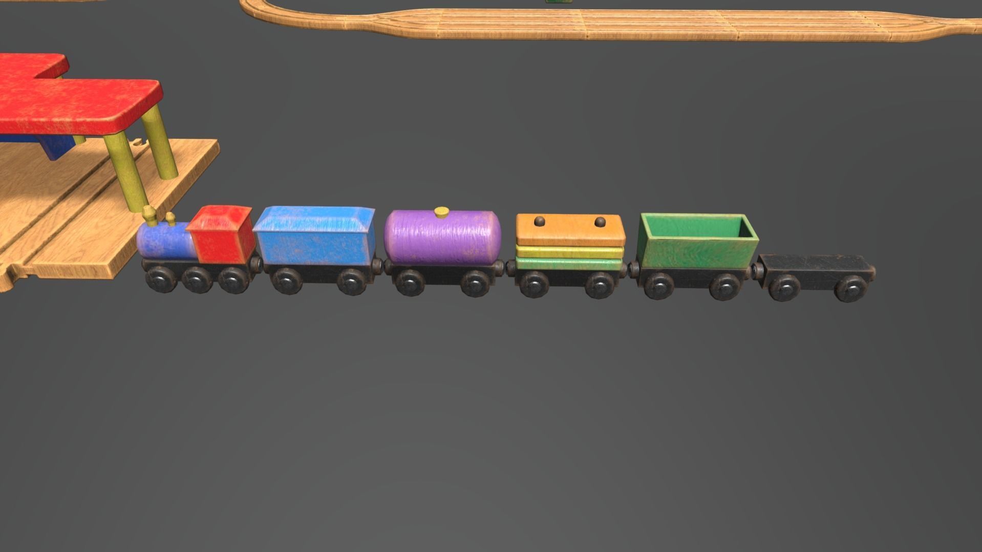 Wooden Toy Train Set Low-poly 3D model_9