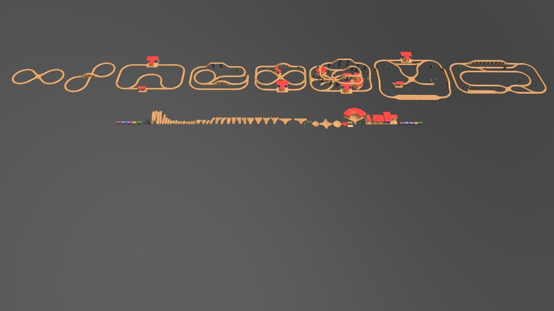 Wooden Toy Train Set Low-poly 3D model_1