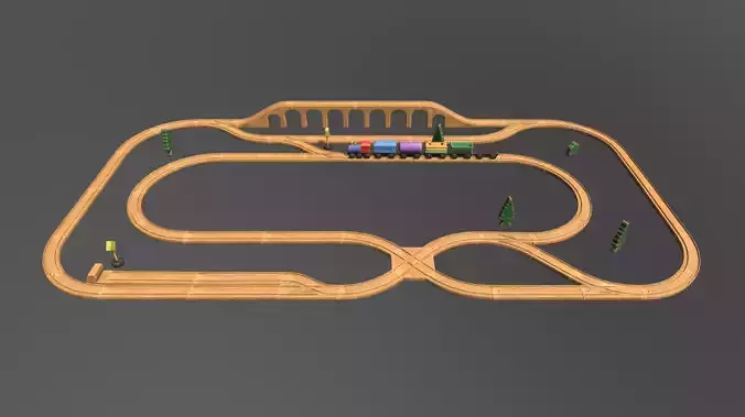 Wooden Toy Train Set Low-poly 3D model