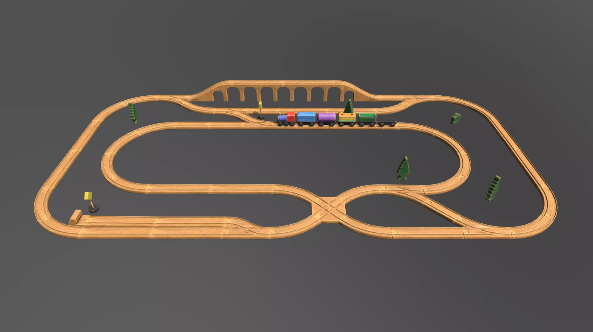 Wooden Toy Train Set Low-poly 3D model_0