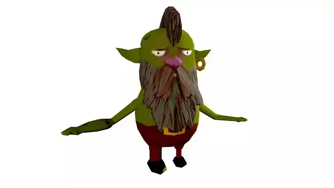 Goblin Low Poly - Game Ready cartoon character with beard