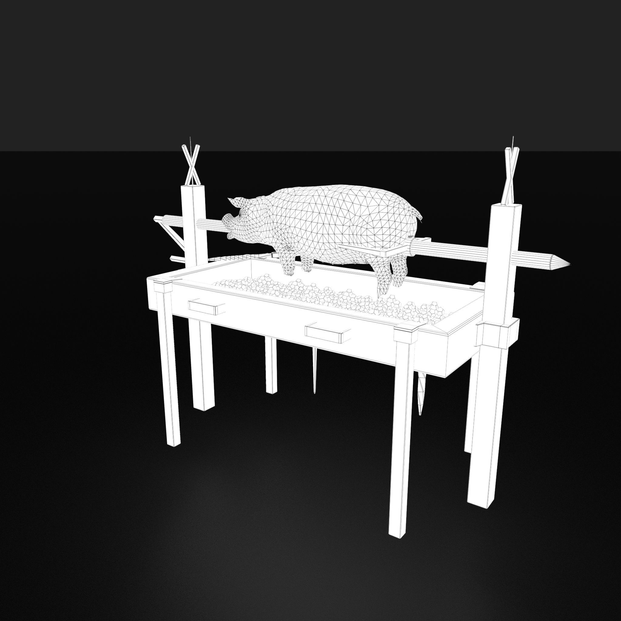 Fire Pit and Pig Roast  Low-poly 3D model_35