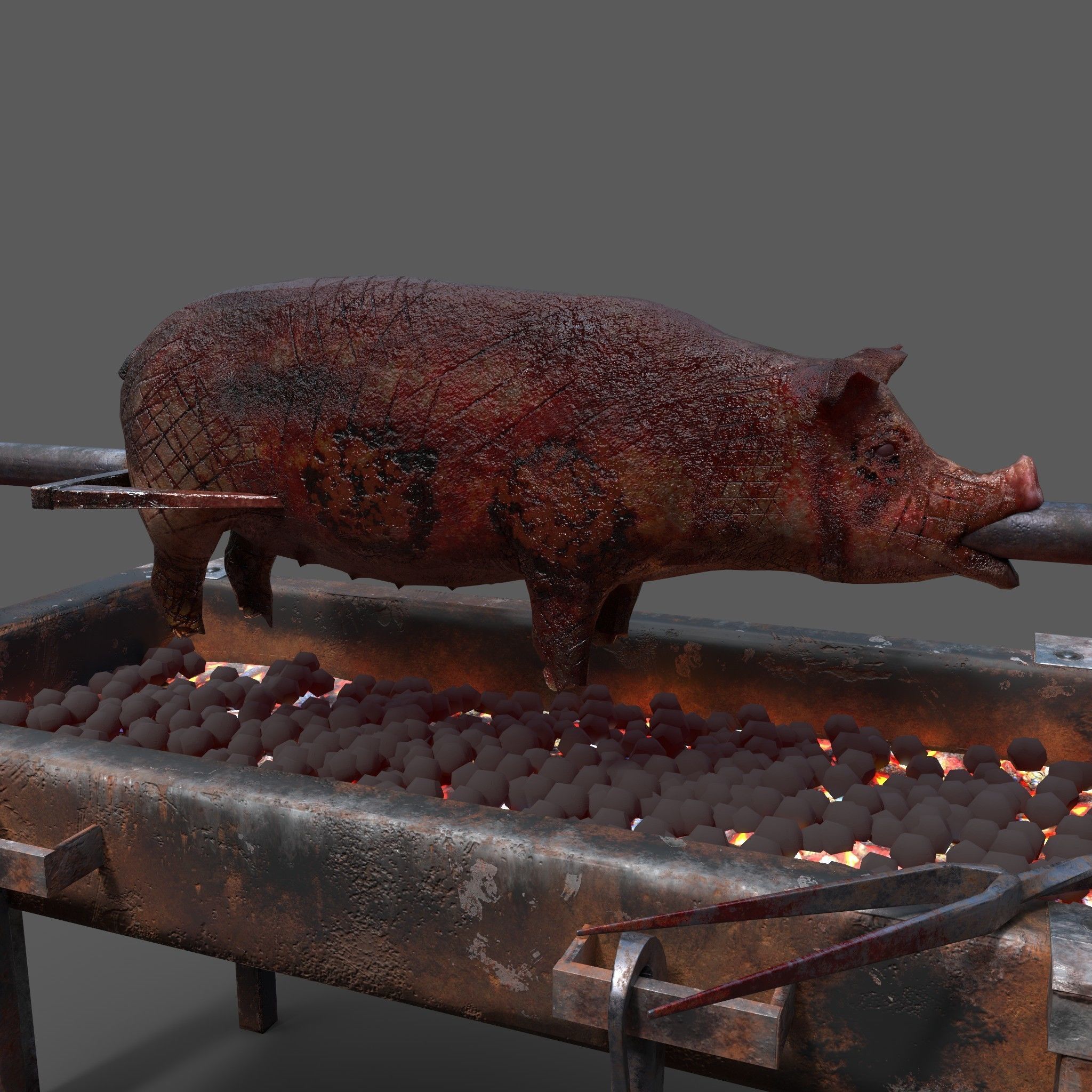 Fire Pit and Pig Roast  Low-poly 3D model_2