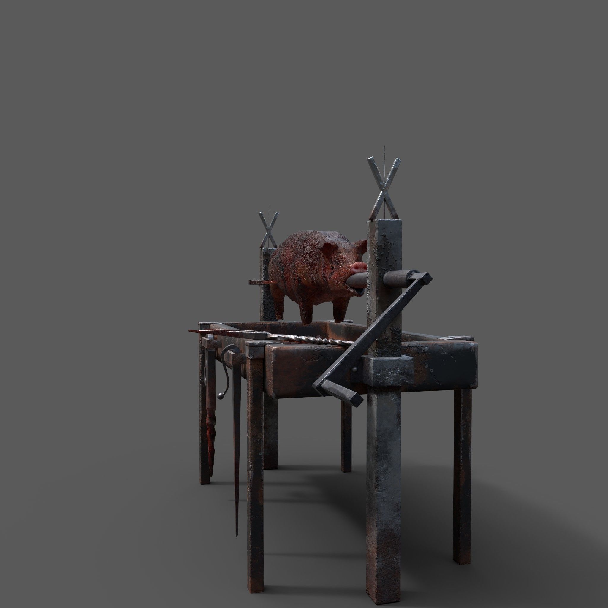 Fire Pit and Pig Roast  Low-poly 3D model_7