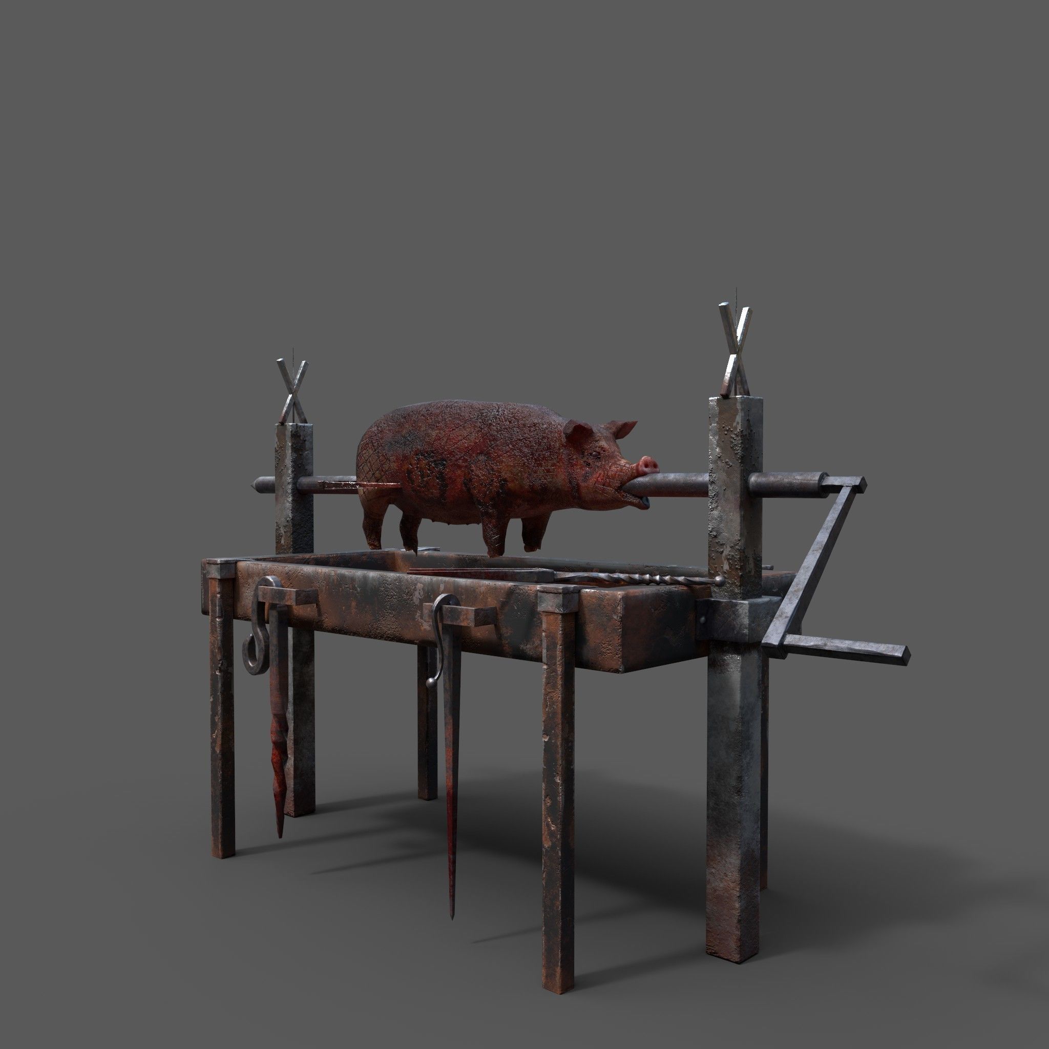 Fire Pit and Pig Roast  Low-poly 3D model_6