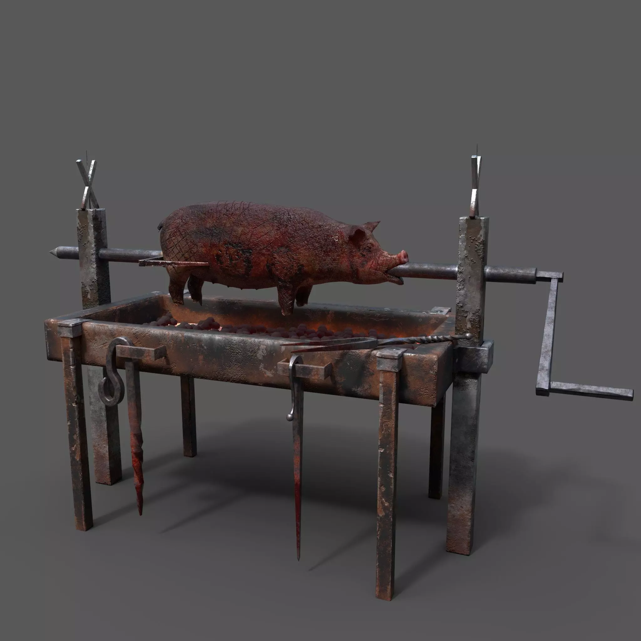 Fire Pit and Pig Roast  Low-poly 3D model_0