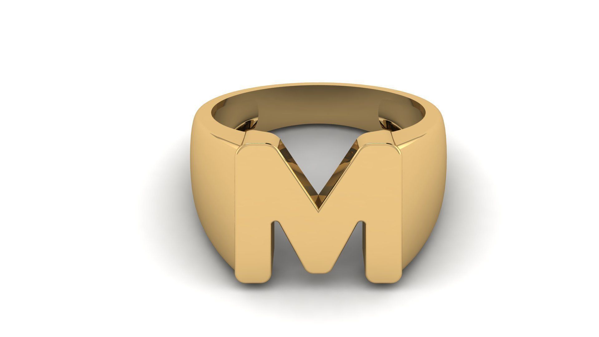 M Letter  Plain Gold Ring  3D print model_8