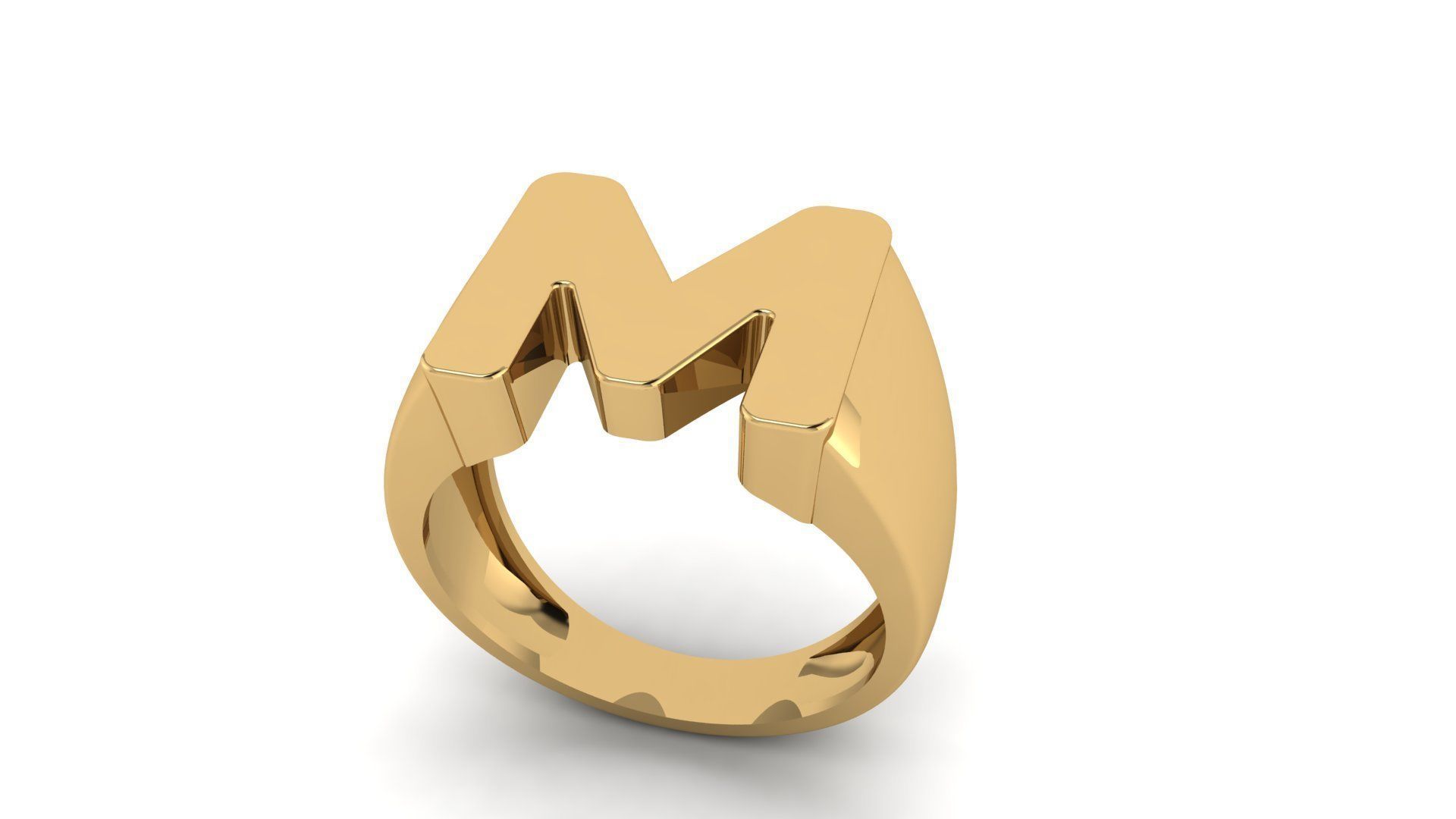 M Letter  Plain Gold Ring  3D print model_3
