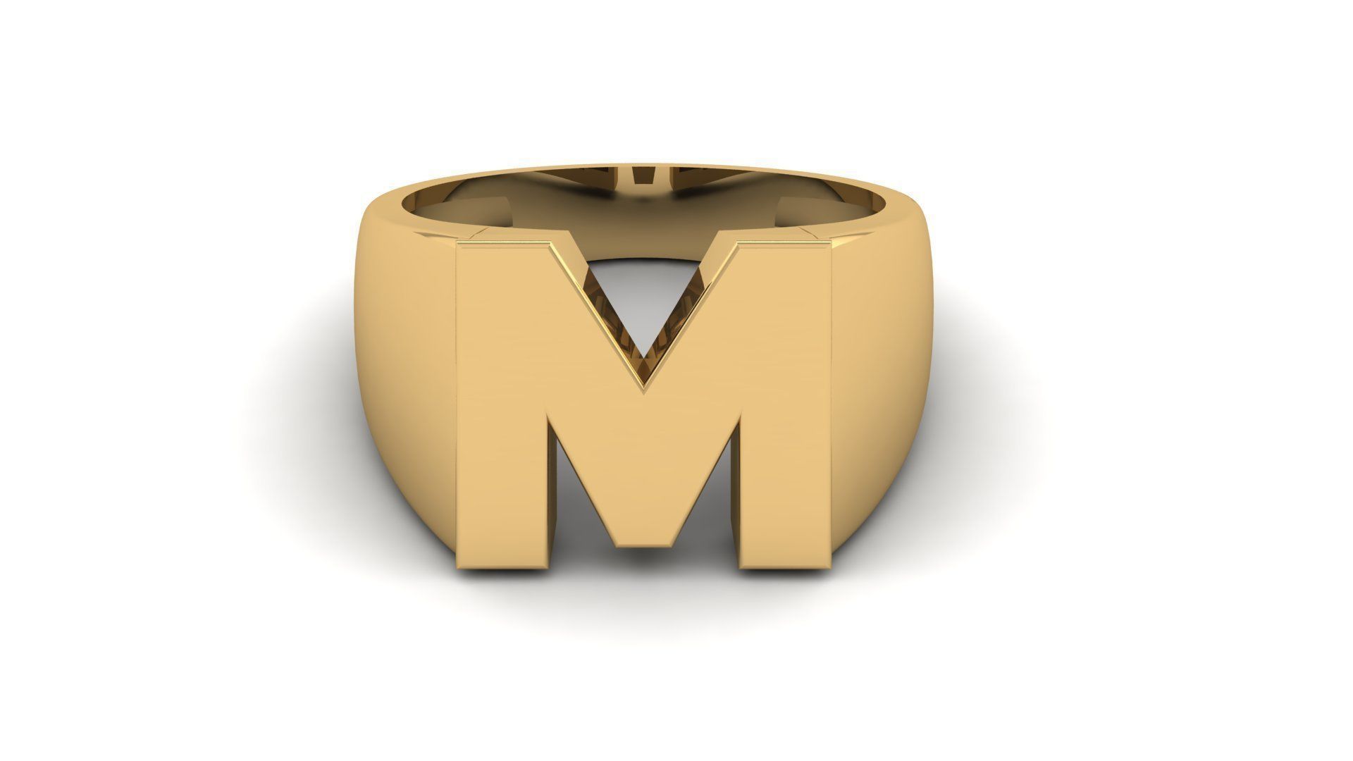 M Letter  Plain Gold Ring  3D print model_1