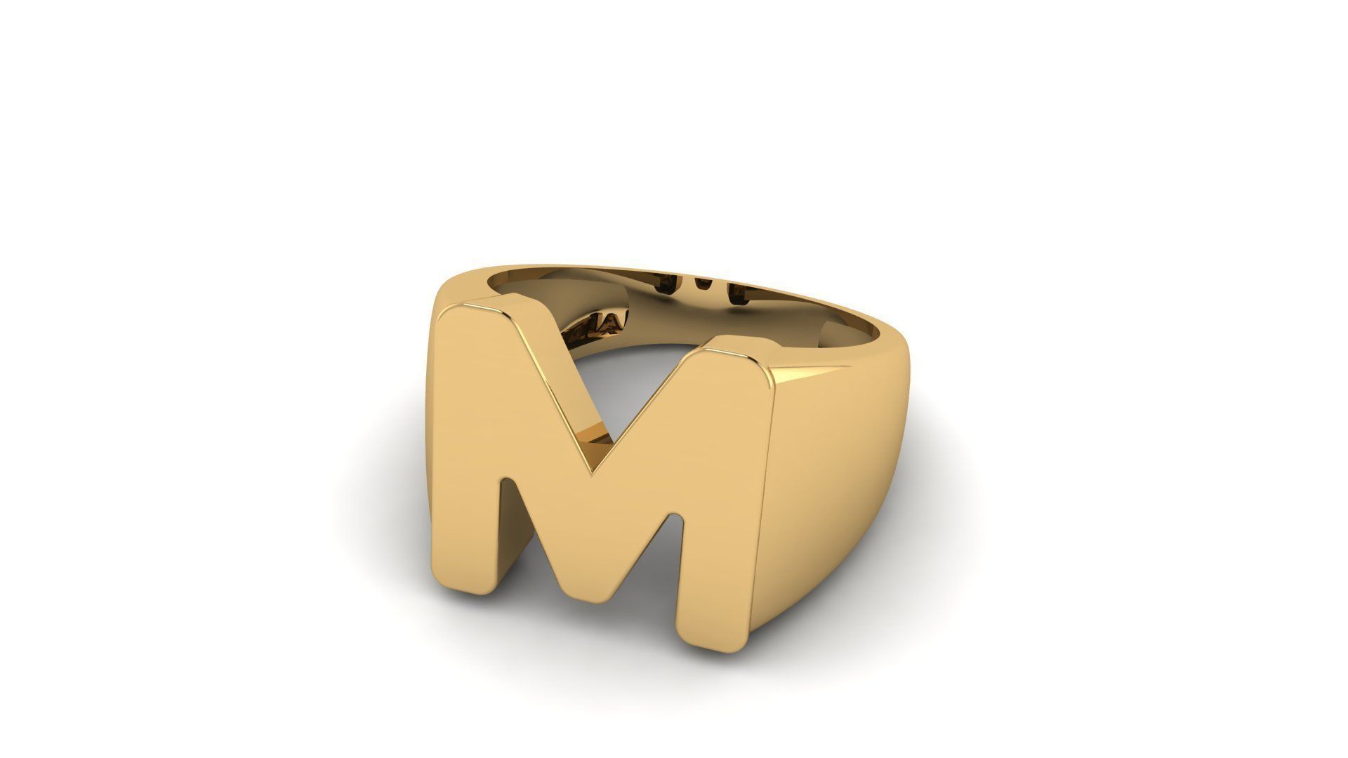 M Letter  Plain Gold Ring  3D print model_9