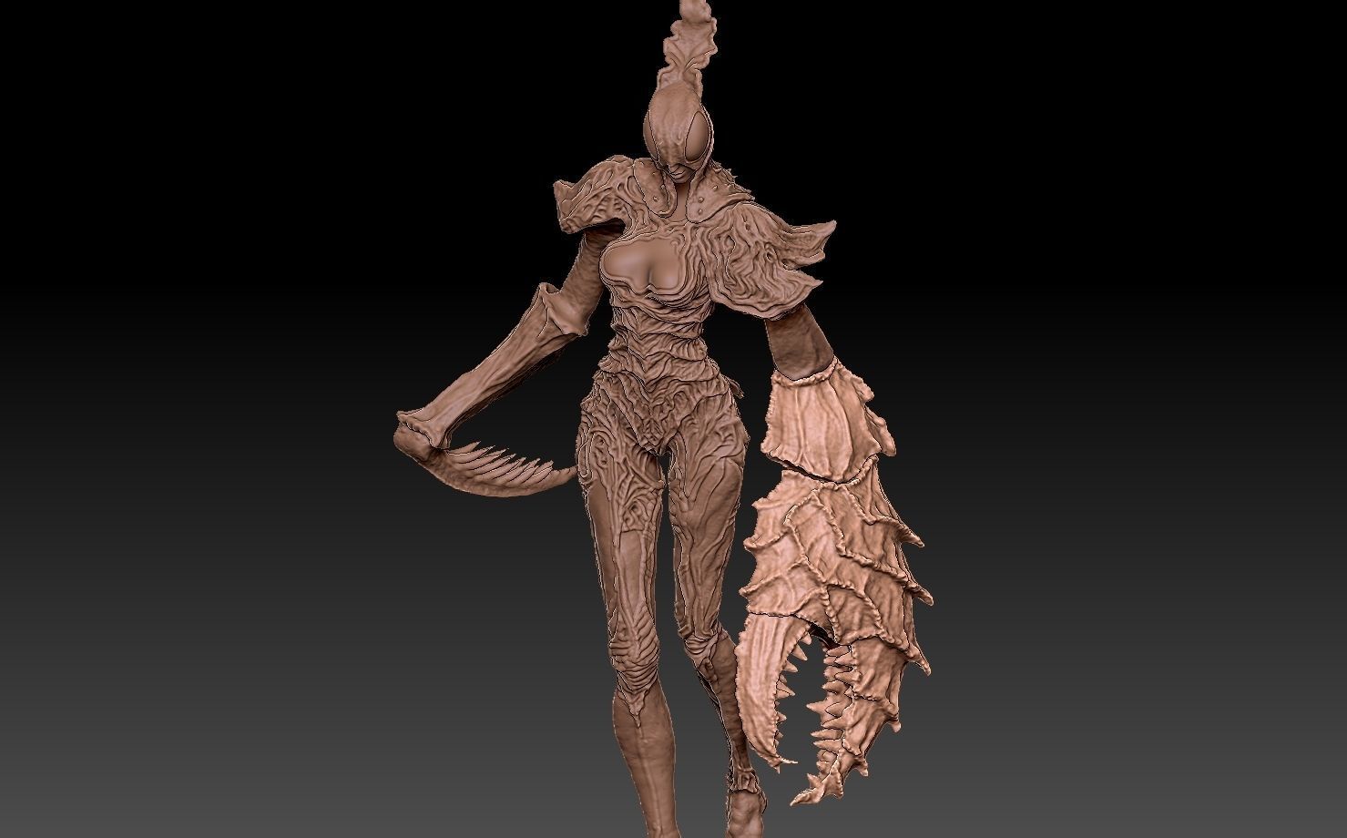 Ghostmantis monster girl character creature 3D printable 3D print model_6