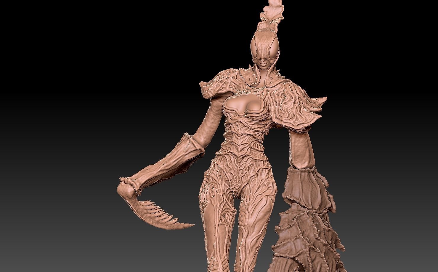 Ghostmantis monster girl character creature 3D printable 3D print model_5