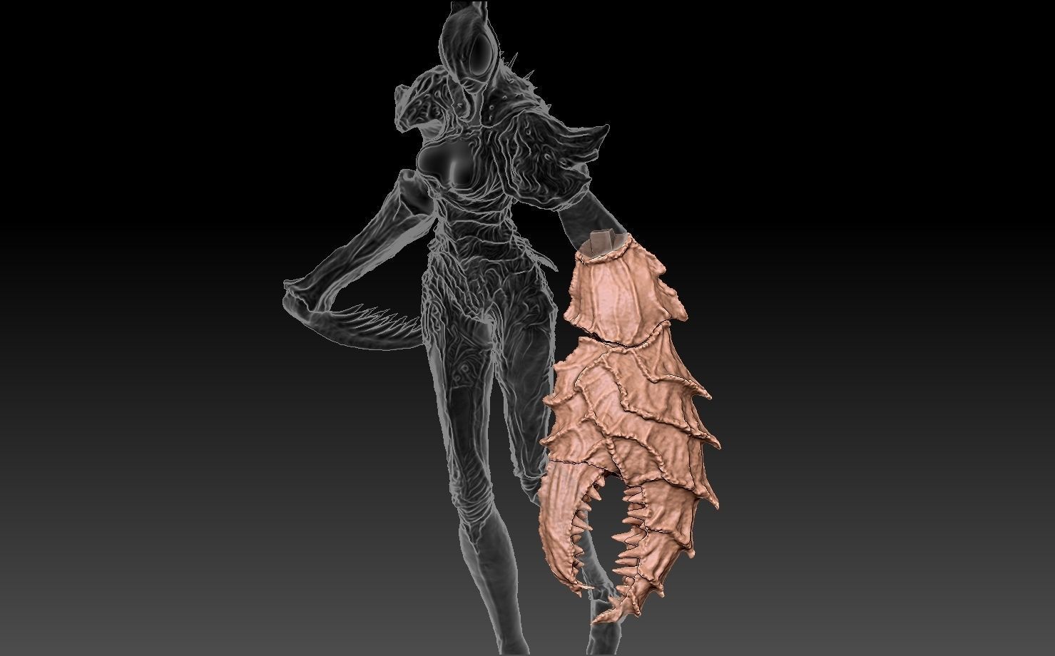 Ghostmantis monster girl character creature 3D printable 3D print model_10