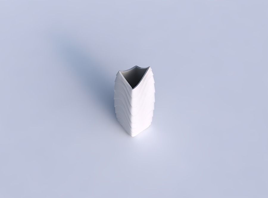 Vase double arc rectangle with horizontal wavy inverted layers 3D print model_1