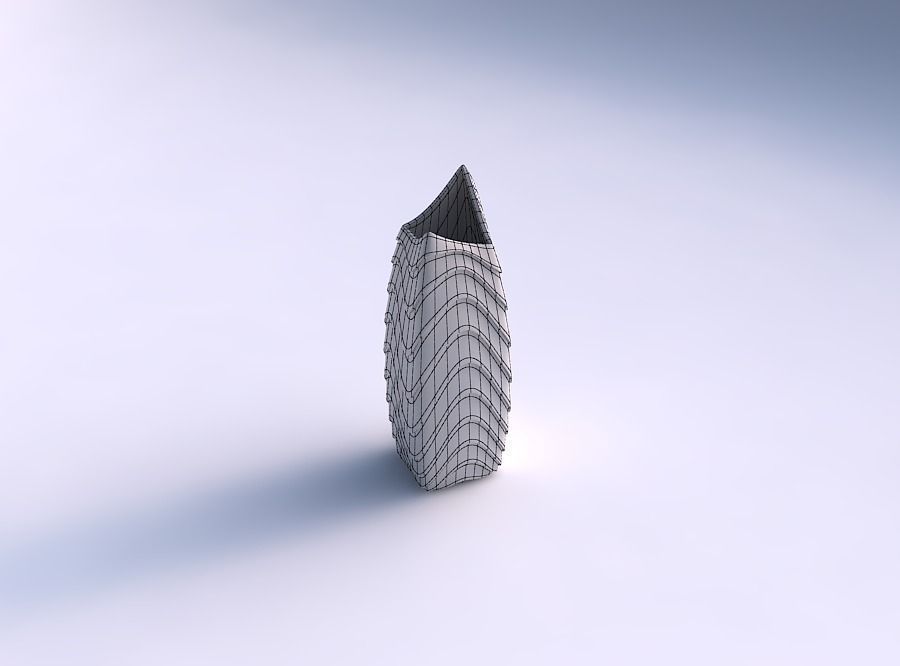 Vase double arc rectangle with horizontal wavy inverted layers 3D print model_5