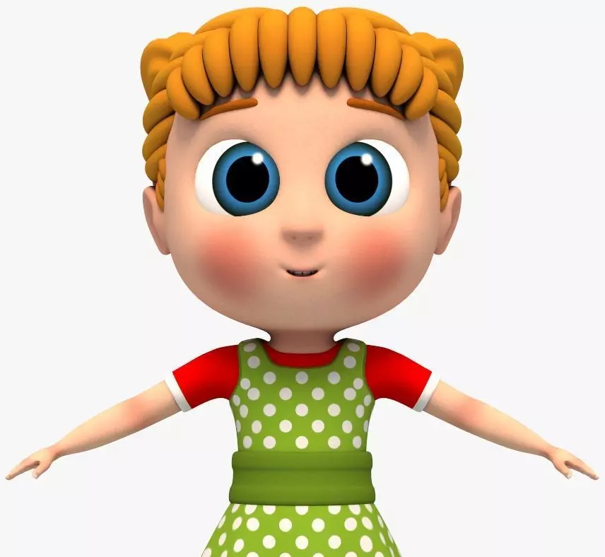 Cartoon Girl - Rigged 3D model_0