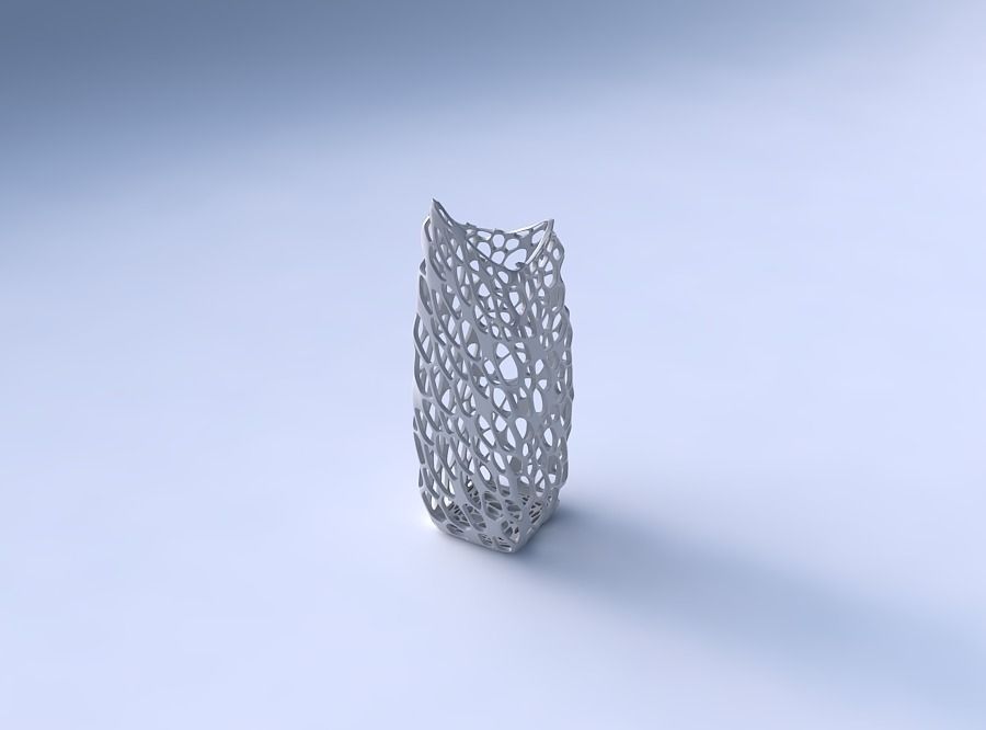 Vase double arc rectangle with twisted dense organic lattice 3D print model_3