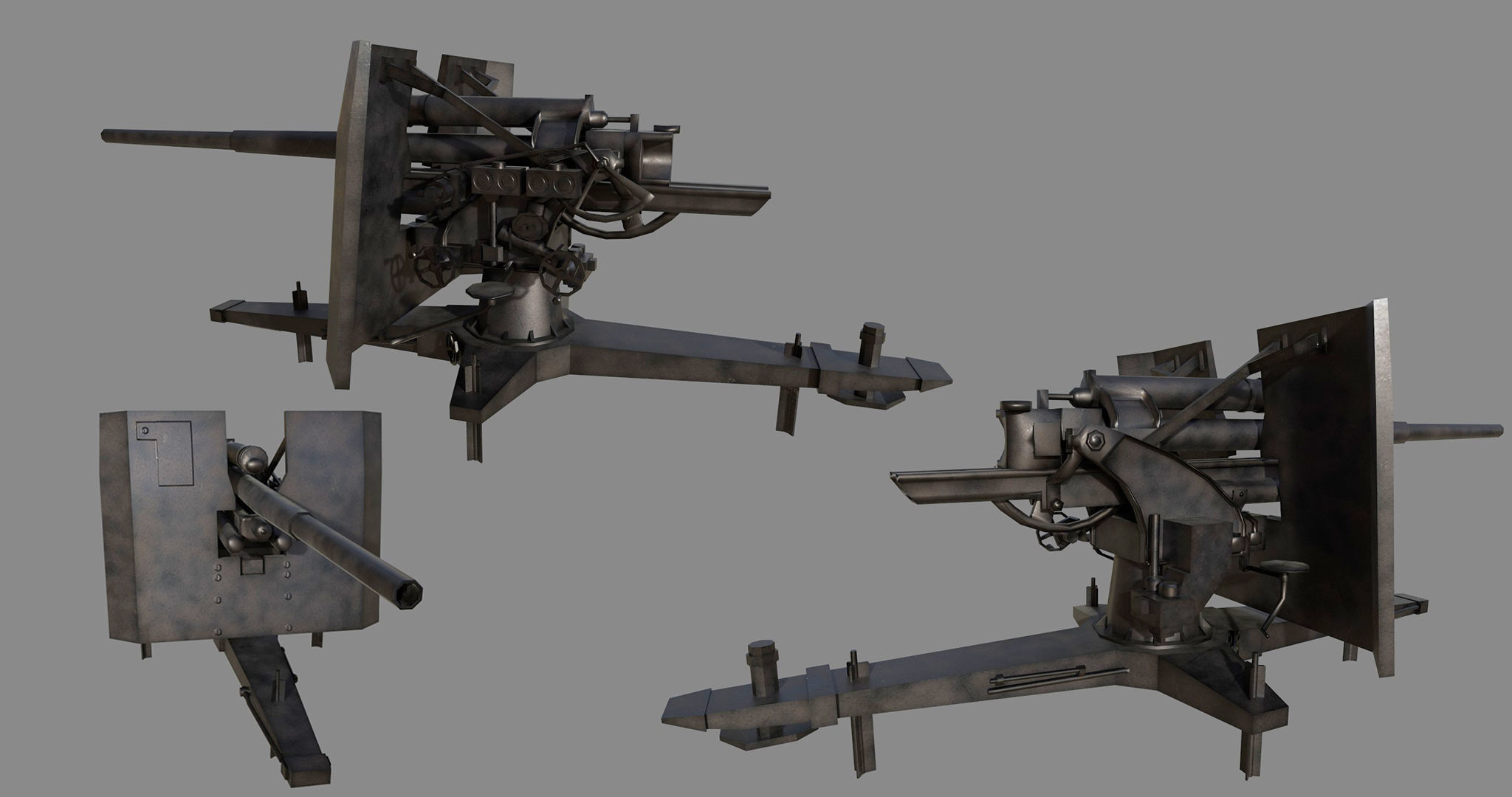 88 Flak Gun WW2 Game-Ready Low-poly 3D model_1
