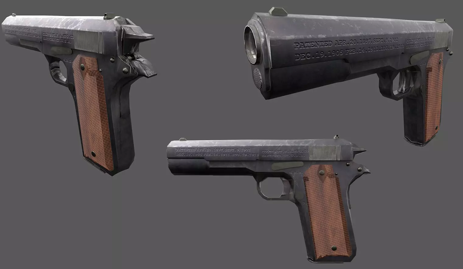 M1911 Colt Low-poly 3D model_0