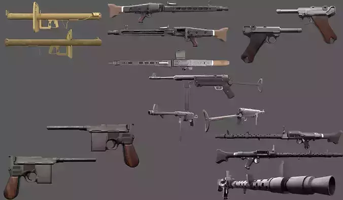 German World War 2 Weapon Pack Low-poly 3D model