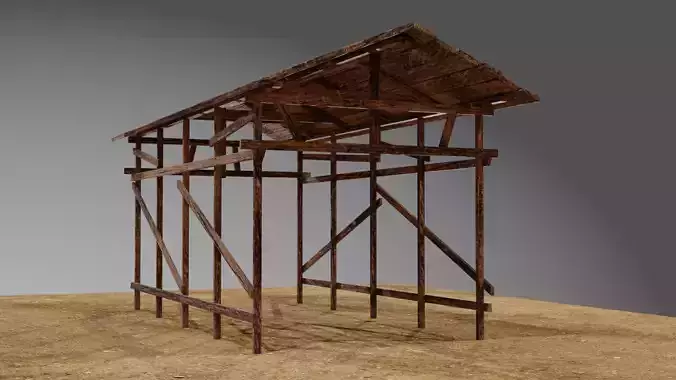 Wooden Shed or Shelter Low-poly 3D model