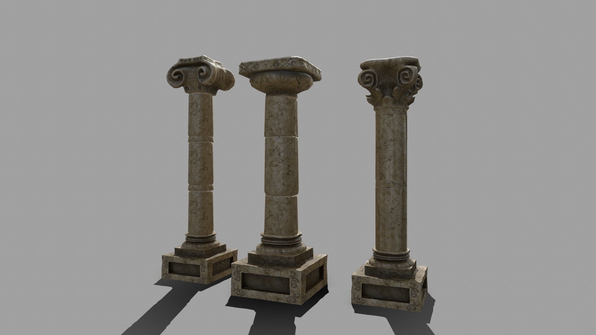 Pillar Set three pillars Low-poly 3D model_4
