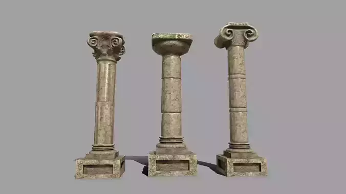 Pillar Set three pillars Low-poly 3D model
