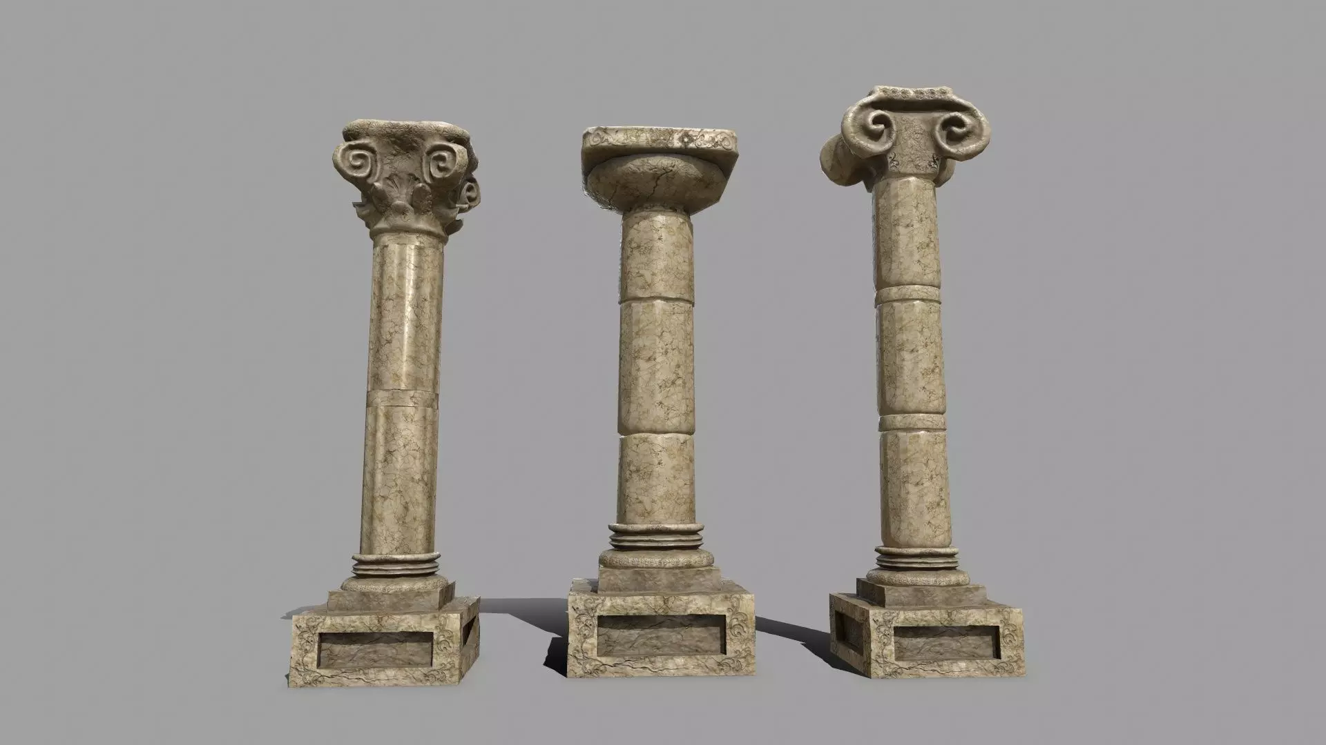 Pillar Set three pillars Low-poly 3D model_0