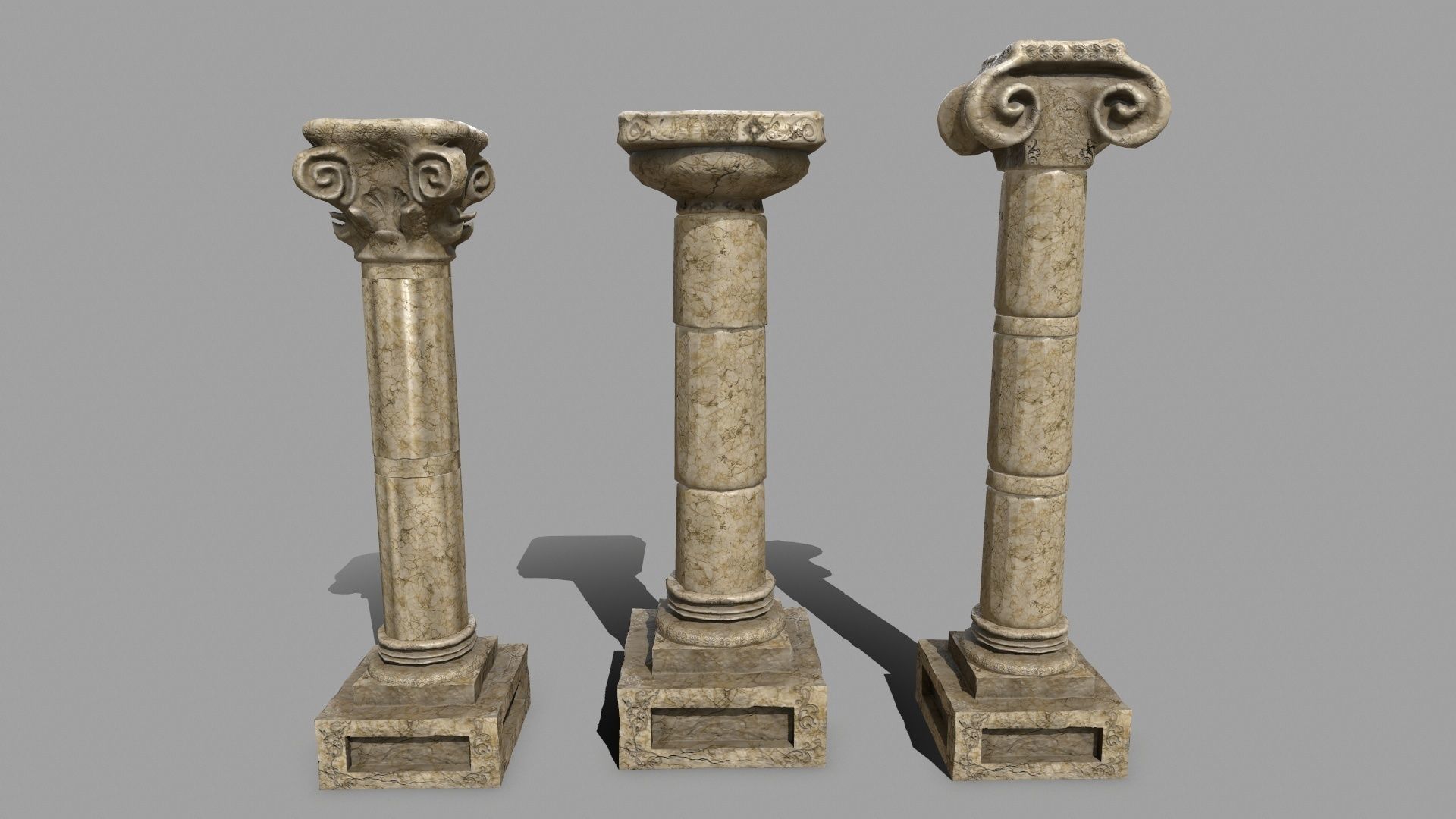 Pillar Set three pillars Low-poly 3D model_2