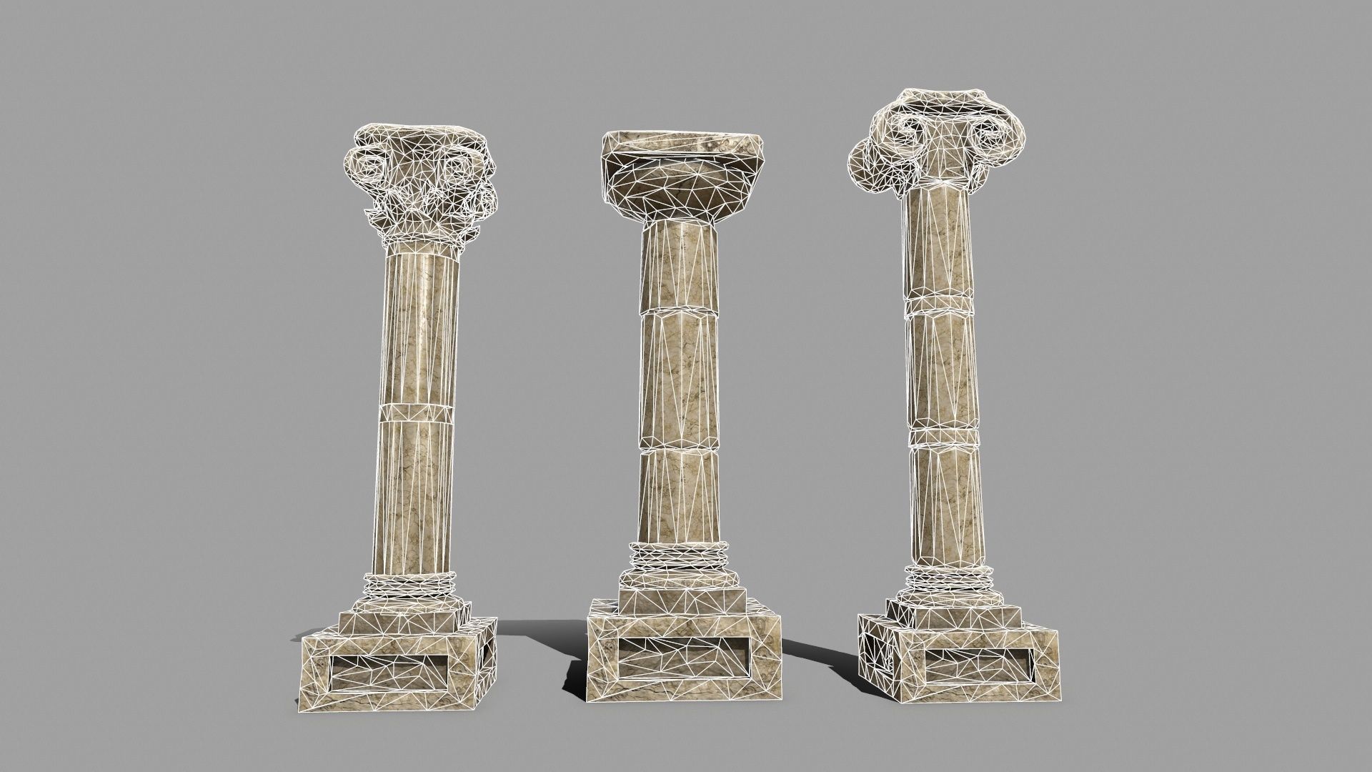 Pillar Set three pillars Low-poly 3D model_1
