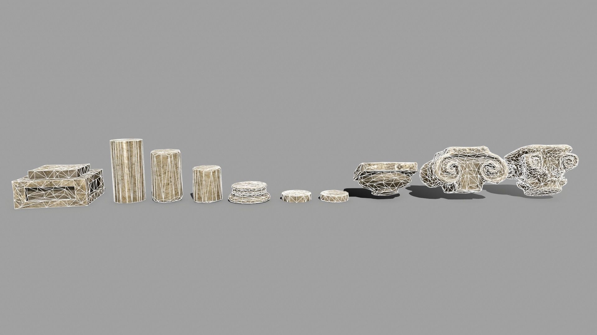 Pillar Set three pillars Low-poly 3D model_8