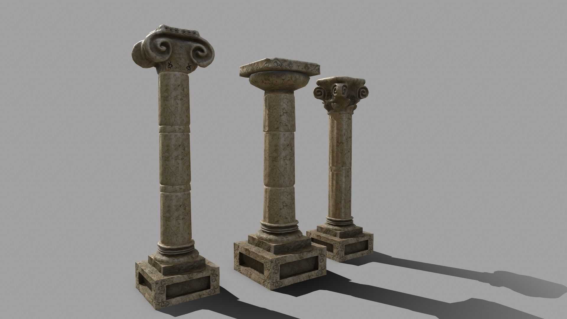Pillar Set three pillars Low-poly 3D model_5