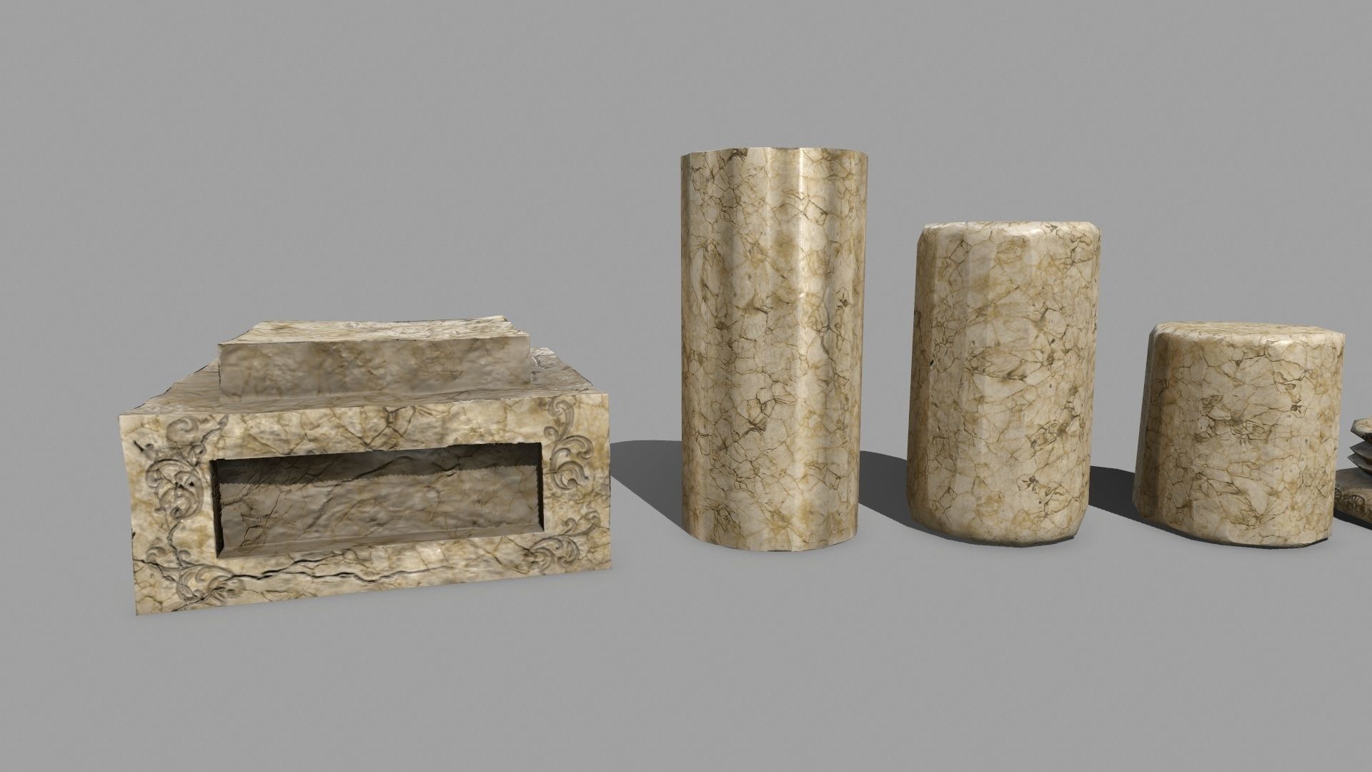 Pillar Set three pillars Low-poly 3D model_9