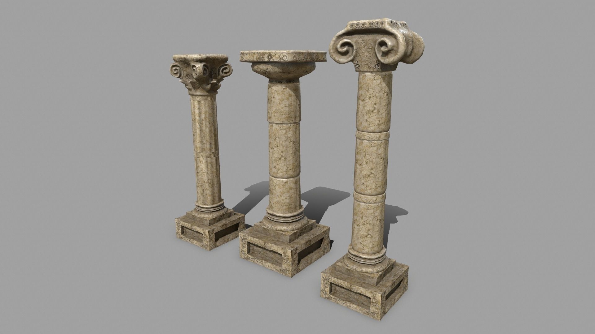 Pillar Set three pillars Low-poly 3D model_6
