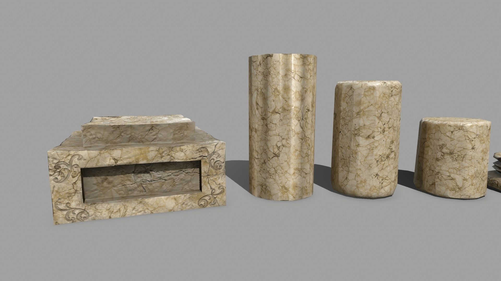 Pillar Set three pillars Low-poly 3D model_10