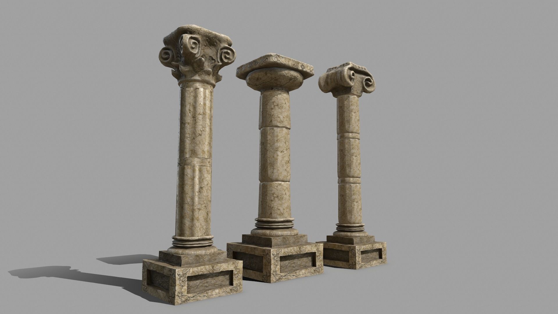 Pillar Set three pillars Low-poly 3D model_3