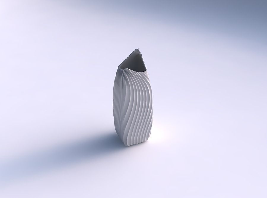 Vase double arc rectangle with wavy extruded lines 4 3D print model