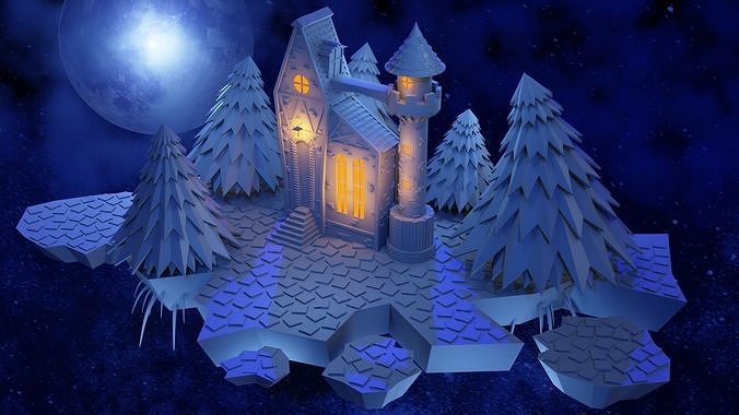Night castle scene Free 3D model