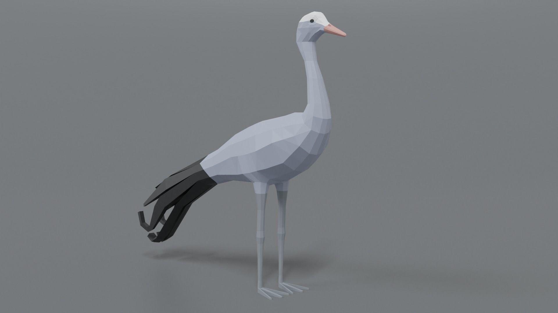 Low Poly Cartoon Blue Crane Low-poly 3D model_6