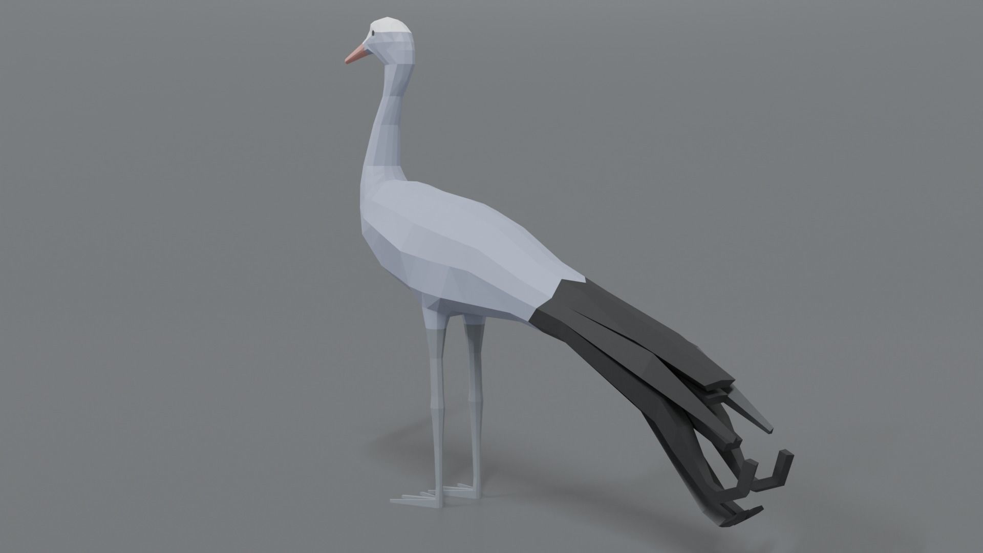 Low Poly Cartoon Blue Crane Low-poly 3D model_2