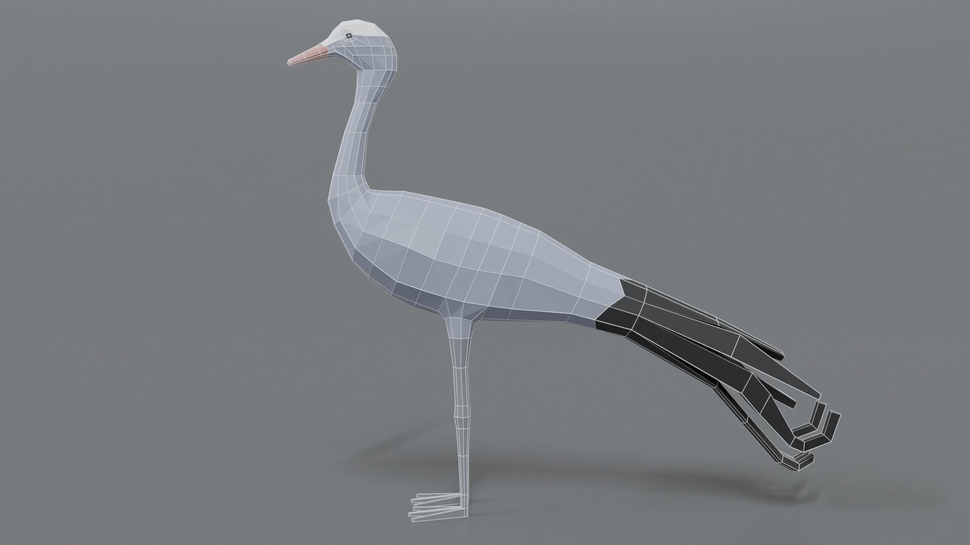 Low Poly Cartoon Blue Crane Low-poly 3D model_10