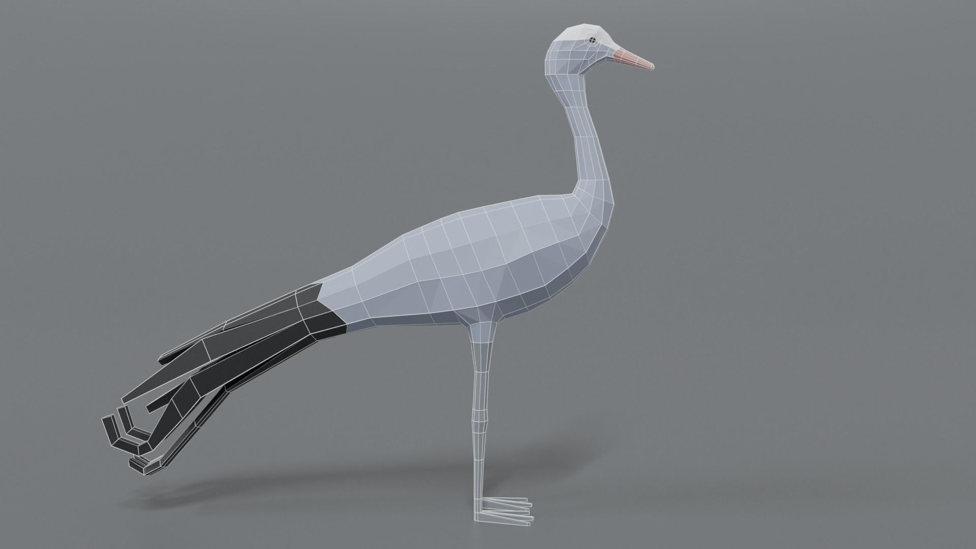 Low Poly Cartoon Blue Crane Low-poly 3D model_14