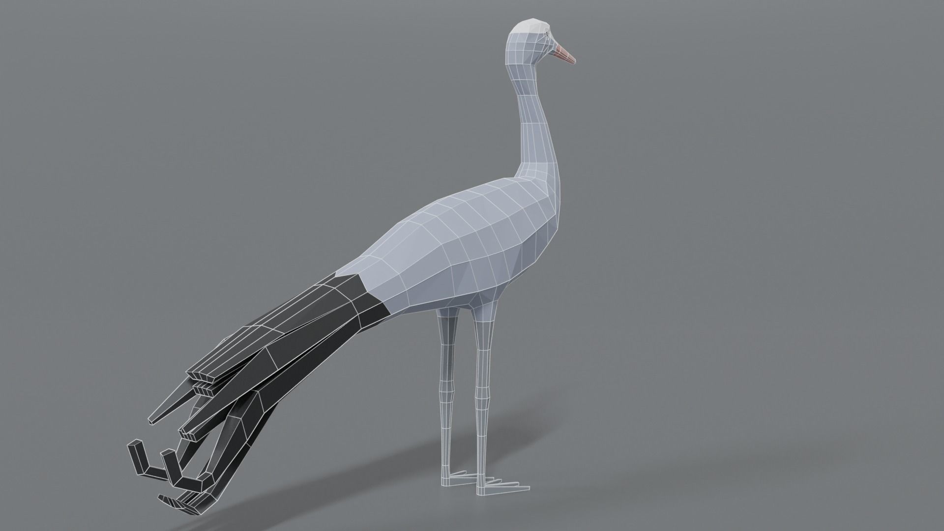 Low Poly Cartoon Blue Crane Low-poly 3D model_13