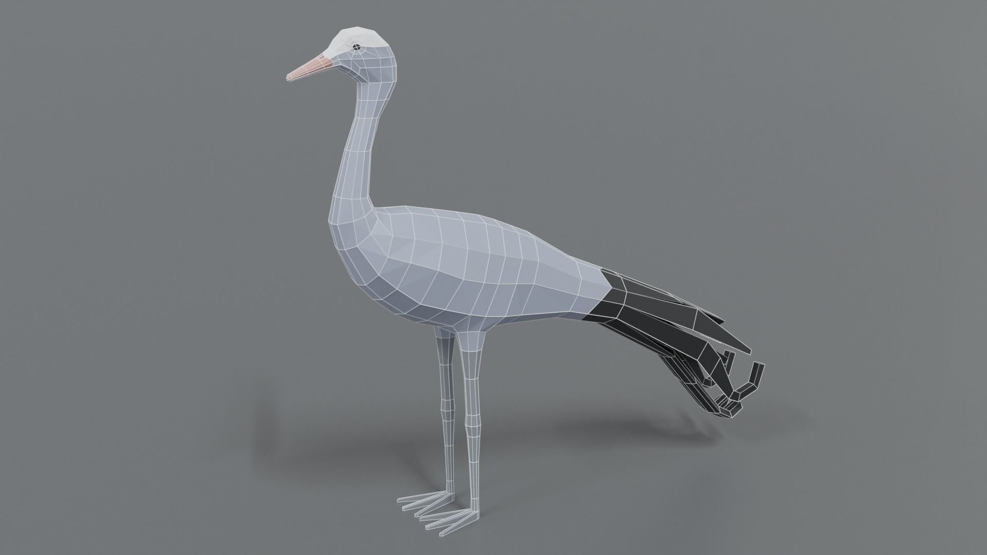 Low Poly Cartoon Blue Crane Low-poly 3D model_9
