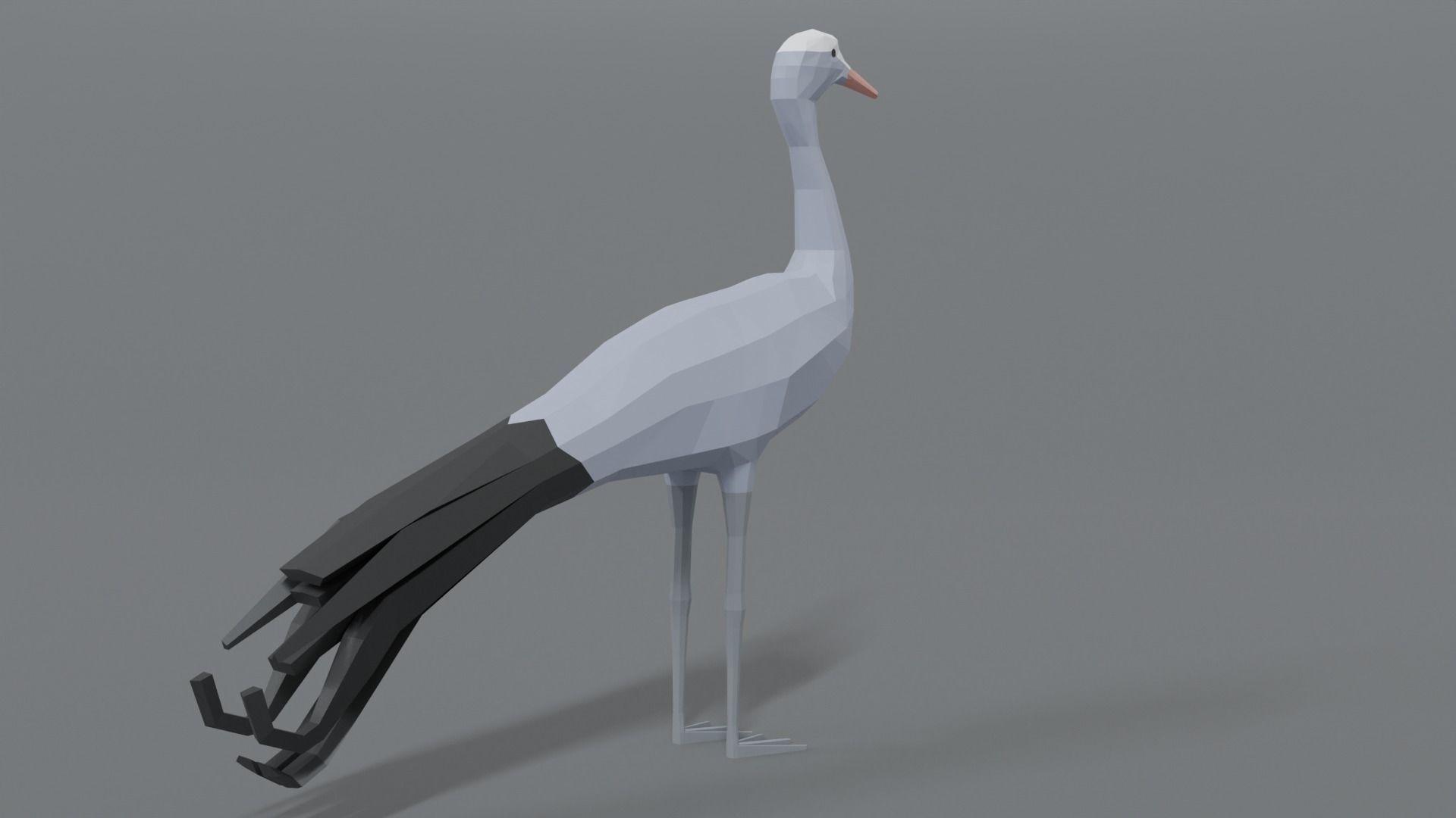 Low Poly Cartoon Blue Crane Low-poly 3D model_4
