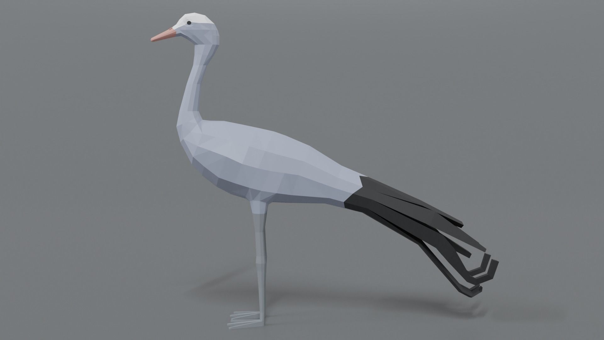 Low Poly Cartoon Blue Crane Low-poly 3D model_1