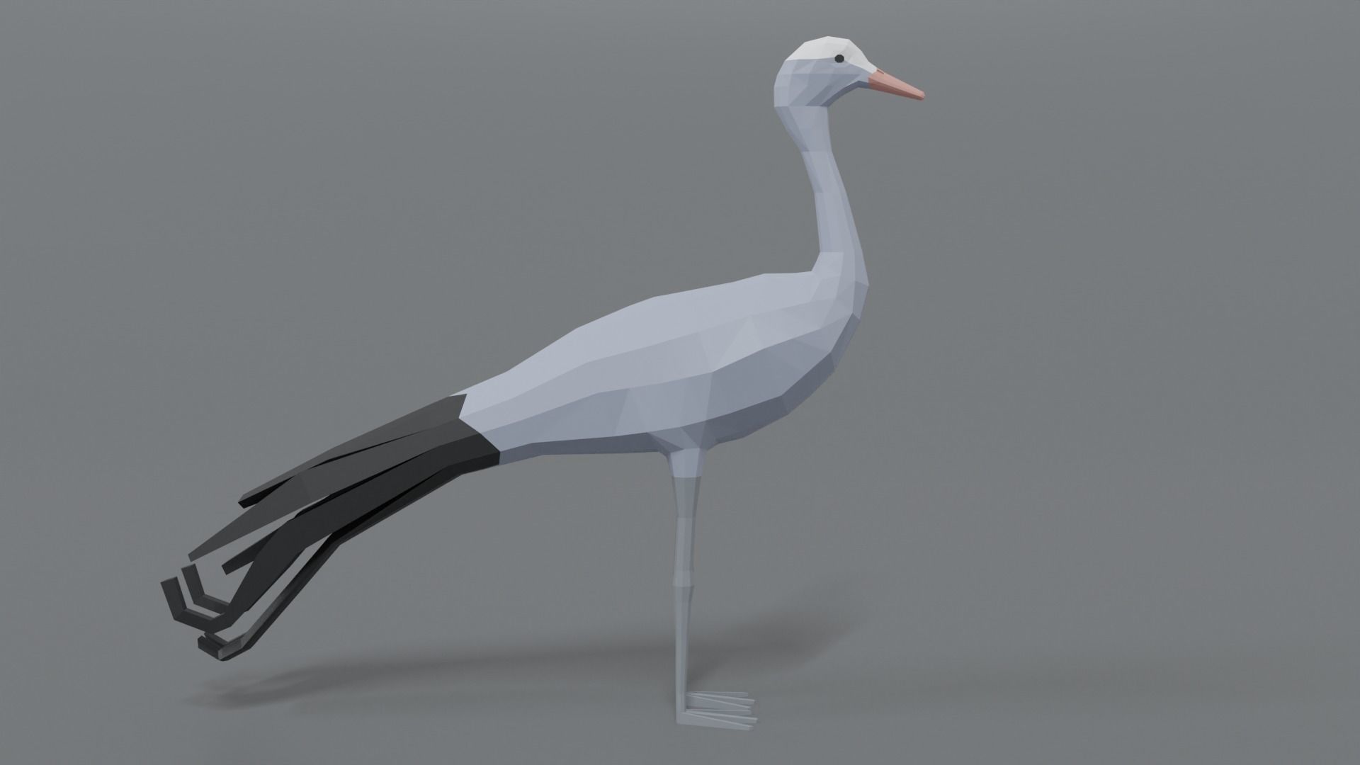 Low Poly Cartoon Blue Crane Low-poly 3D model_5