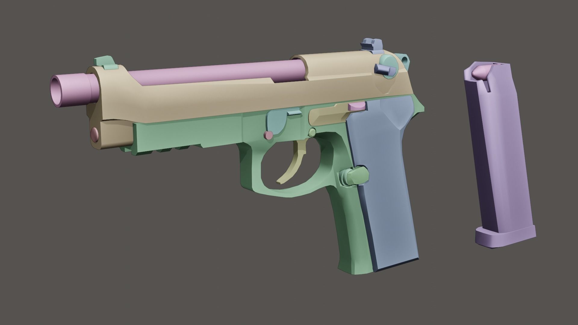 Pistol Beretta M9 Low-poly 3D model_6